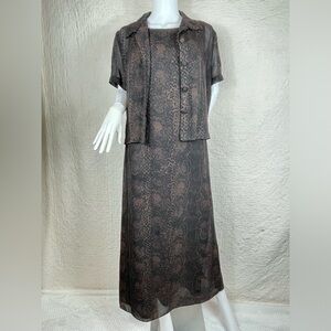 🔥Vintage Maggy London Snake Print 2 Pieces Maxi Brown Dress & Blouse